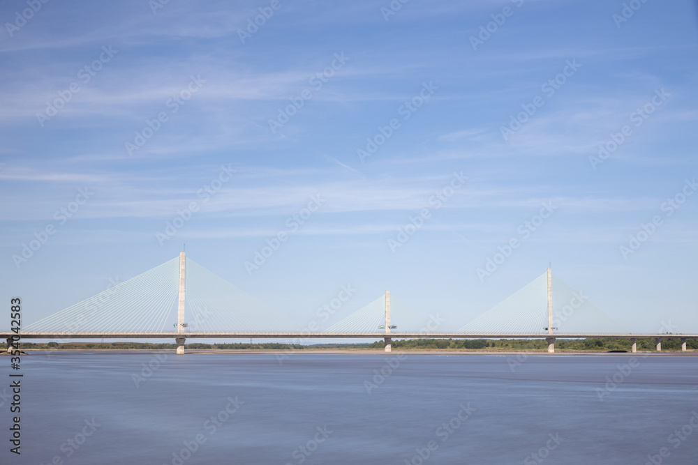 Runcorn, United Kingdom - 05292020 - A magnificent view of the New Mersey Gateway Bridge