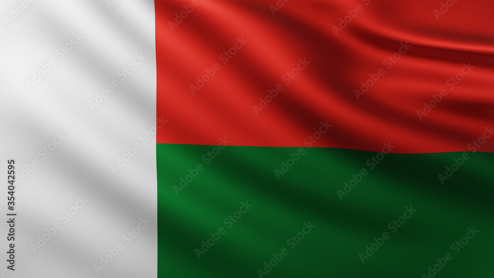 Large Flag of Madagascar fullscreen background in the wind