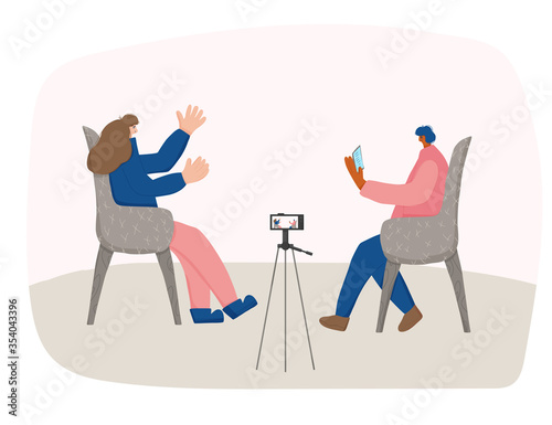 People sitting in the chair. Vector person.