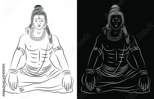 Indian God Shiva Meditating Pose - Digital Vector sketch illustration
