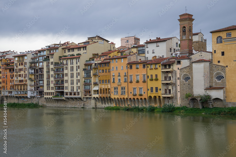 Embankment of the Arno River in Florence on a cloudy September day. Italy