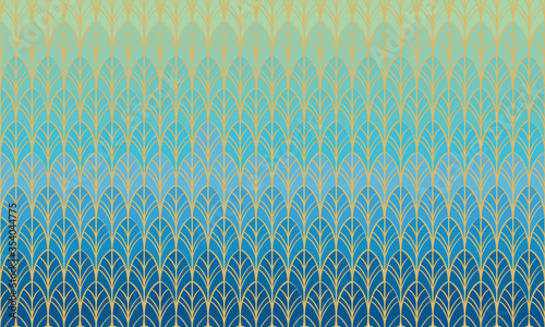 Color graphic horizontal pattern of bird feathers, ornament, wallpaper, wrapping paper or design. Vector illustration, isolated on background.