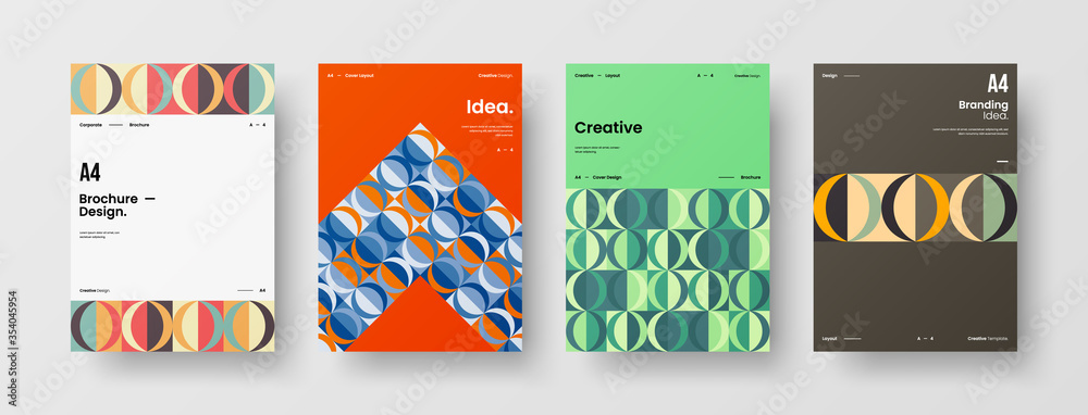 Company identity brochure template collection. Business presentation vector A4 vertical orientation front page mock up set. Corporate report cover abstract geometric illustration design layout bundle. Company identity brochure template collection. Business presentation vector A4 vertical orientation front page mock up set. Corporate report cover abstract geometric illustration design layout bundle.
