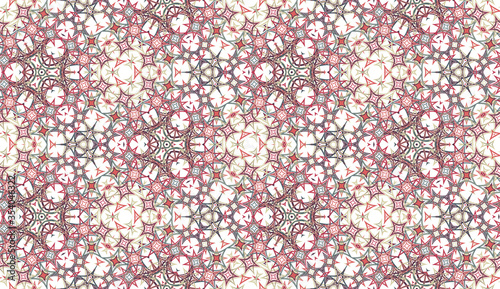 Abstract seamless pattern, background. Colored kaleidoscope on white. Useful as design element for texture and artistic compositions.