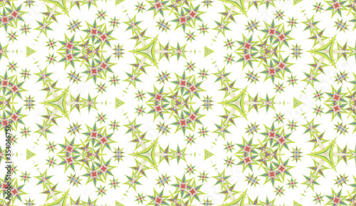 Abstract seamless pattern, background. Colored kaleidoscope on white. Useful as design element for texture and artistic compositions.