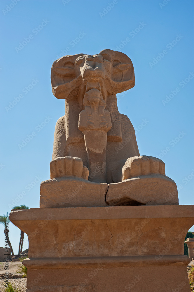 Ram sphinx at ancient egyptian temple in Luxor
