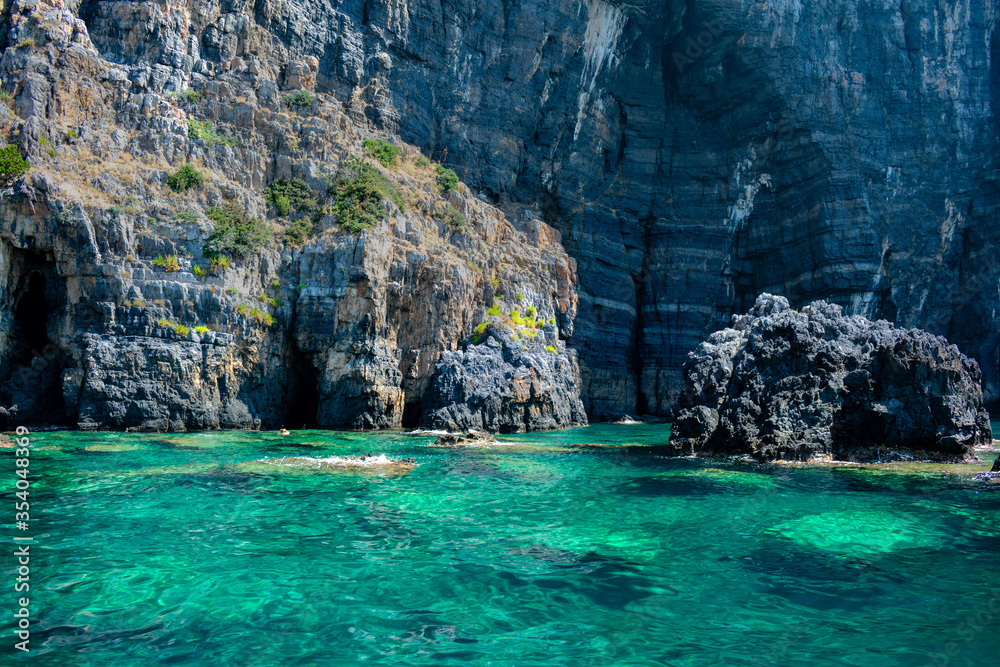 Italy, Campania, Marine Protected Area - Infreschi and Masseta coast - 11 August 2019 - The turquoise water of the Cilento sea