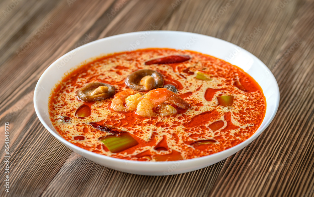 Portion of Tom Yum soup Portion of Tom Yum soup