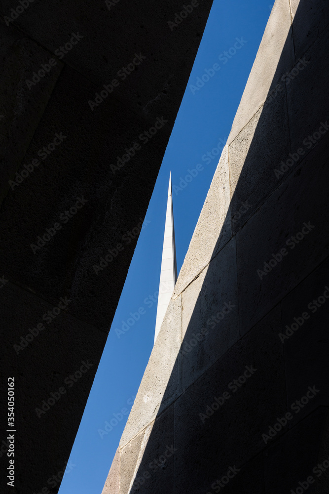 Abstract shot of the stele at the Armenian Genocide Memorial complex in Tsitsernakaberd, Yerevan, Armenia Abstract shot of the stele at the Armenian Genocide Memorial complex in Tsitsernakaberd, Yerevan, Armenia