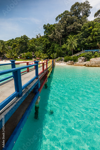 Beautiful tropical beach with white sand and turquoise water on Perhentian Island, Malaysia