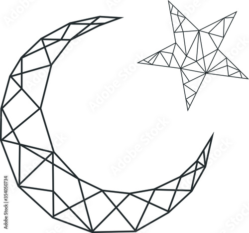 Vector abstract polygonal geometric star and moon