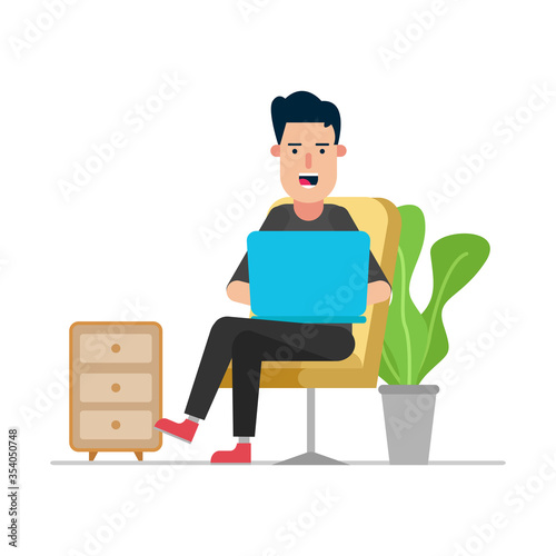Photos vector illustration freelance work from home flat design illustration