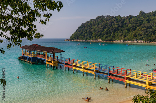 Amazing beach with jetty at tropical islands Perhentian, Malaysia