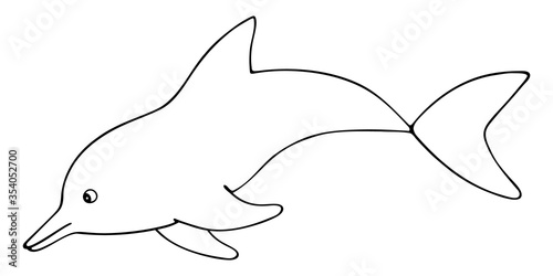 Dolphin. Vector illustration. Outline on a white isolated background. Marine mammal. Inhabitant of the ocean. Hand drawing style. Sketch. Coloring book for children and adults. Idea for web design.
