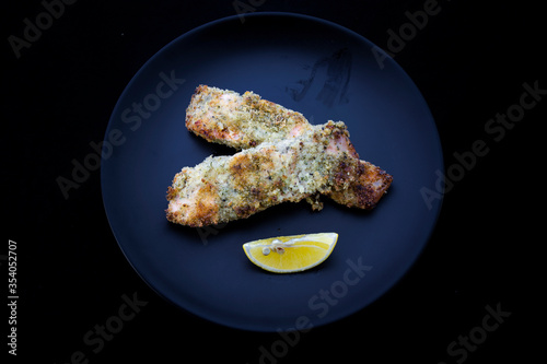 Lemon Herb Marinate Salmon covered Breadcrumb