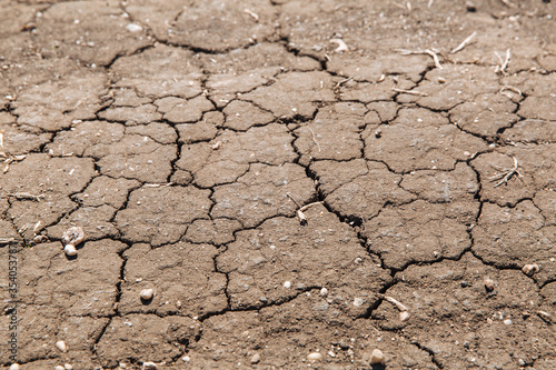 Texture of dried cracked earth because of no rain and drought season.