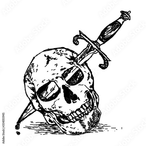 Skull Stabbed with Dagger Illustration