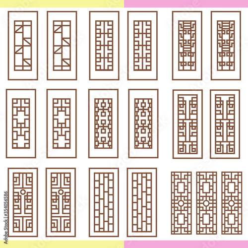 Variant Traditional korean window ornament Design set bundles. vector illustration. Antique window