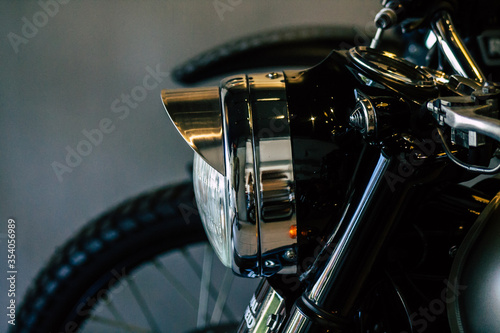 Closeup of a motorcycle parked in the streets of Limassol in Cyprus island
