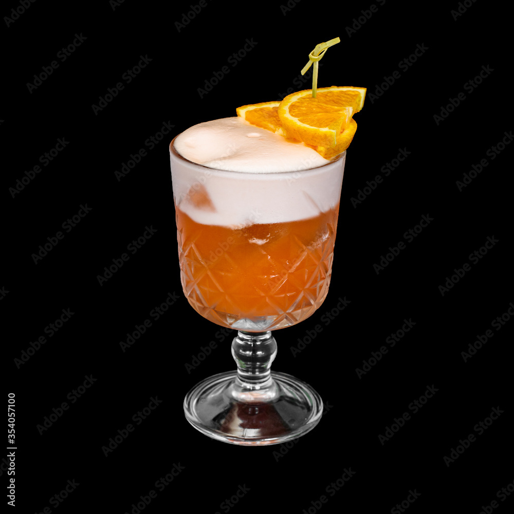 fresh coctail with orange on the black background