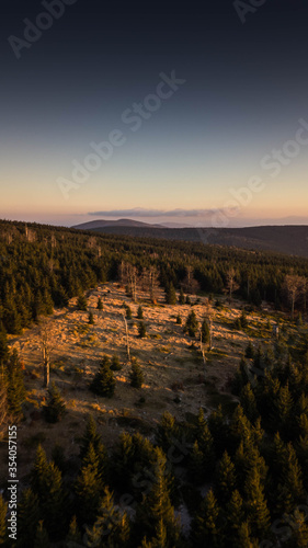 Owl Mountains poland - sunset in the mountains - drone highquality - Sudetes © Adam