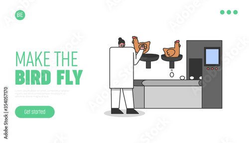 Landing page for automatic egg production on modern poultry farm. Chicken breeding industry