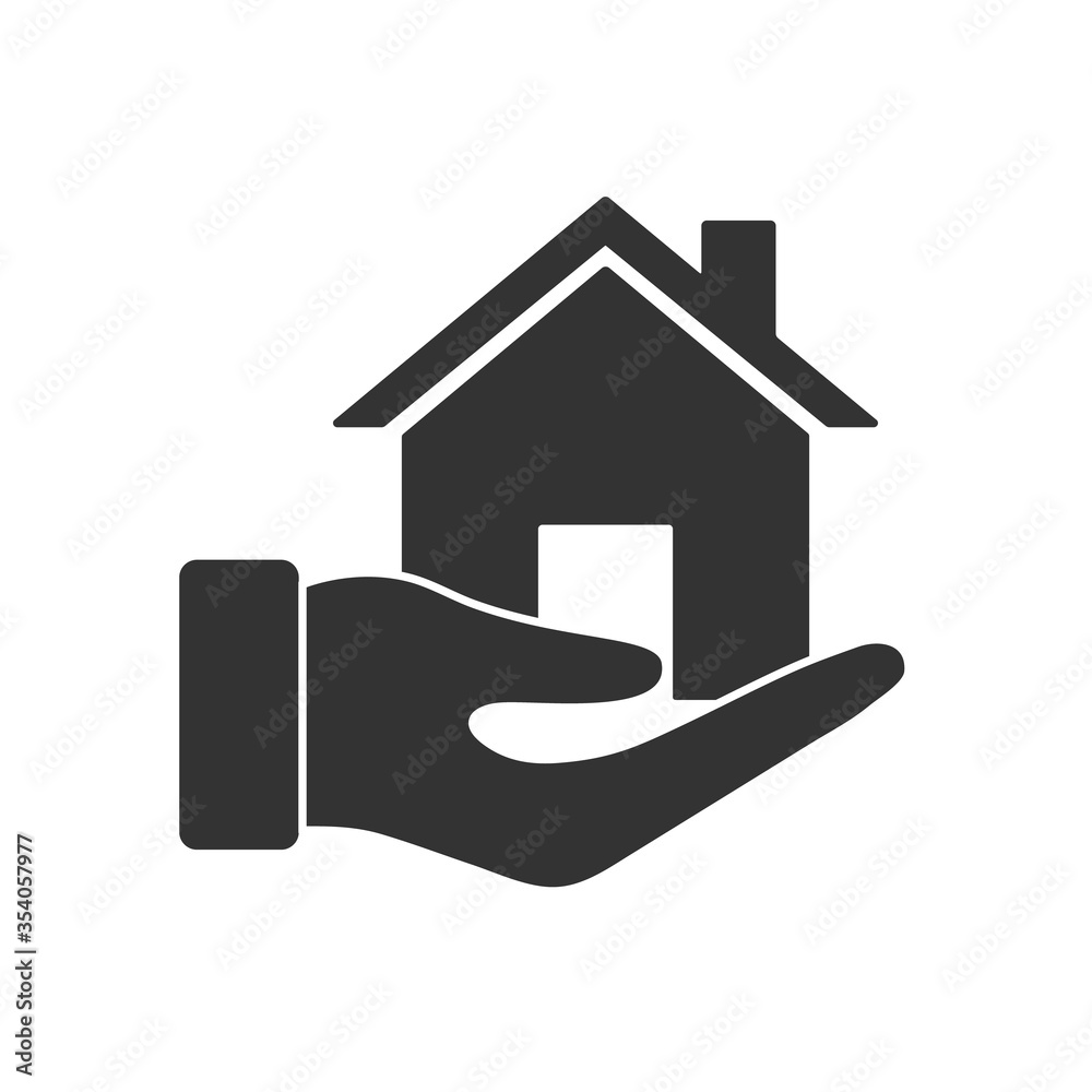 Hand holds house. vector icon