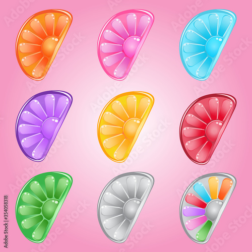Lemon candy button glossy jelly in different color.