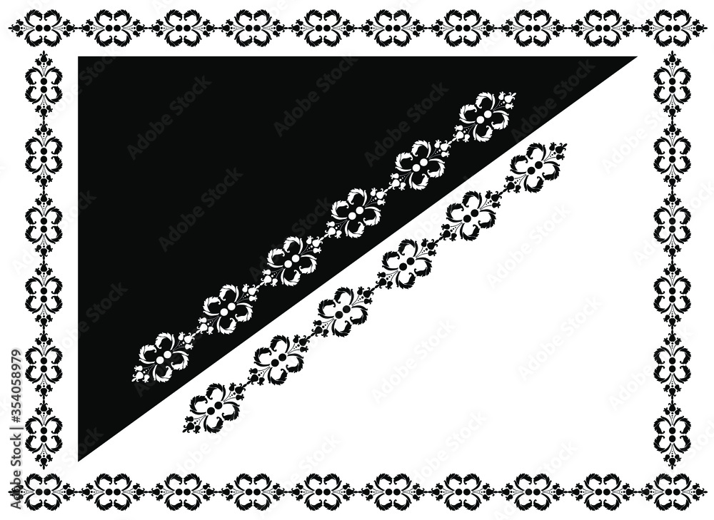Rectangle border design concept of floral art isolated on black and ...