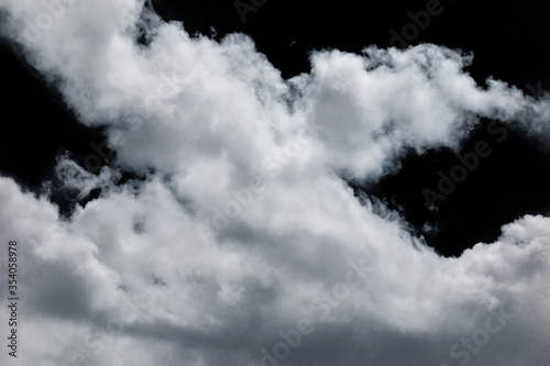 White clouds on isolated black sky. Panorama view background or overlay elements for design projects