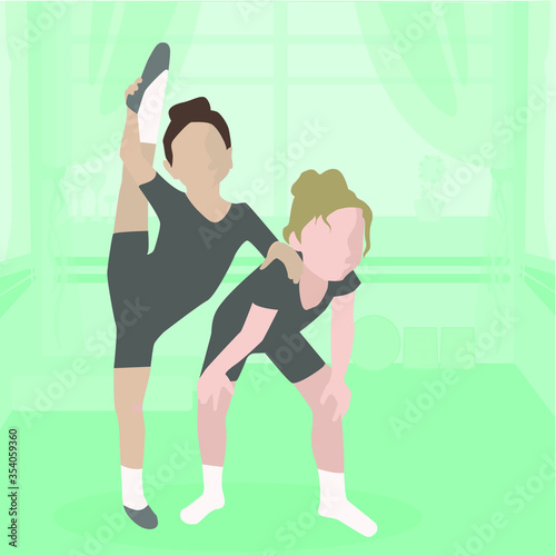 Children learn to dance in a dance class - girls young ballerinas and happiness in dance