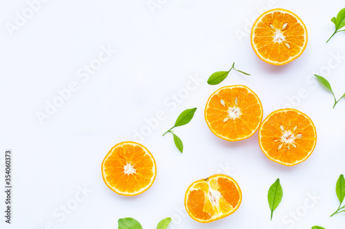Ripe oranges isolated on white background. Copy space