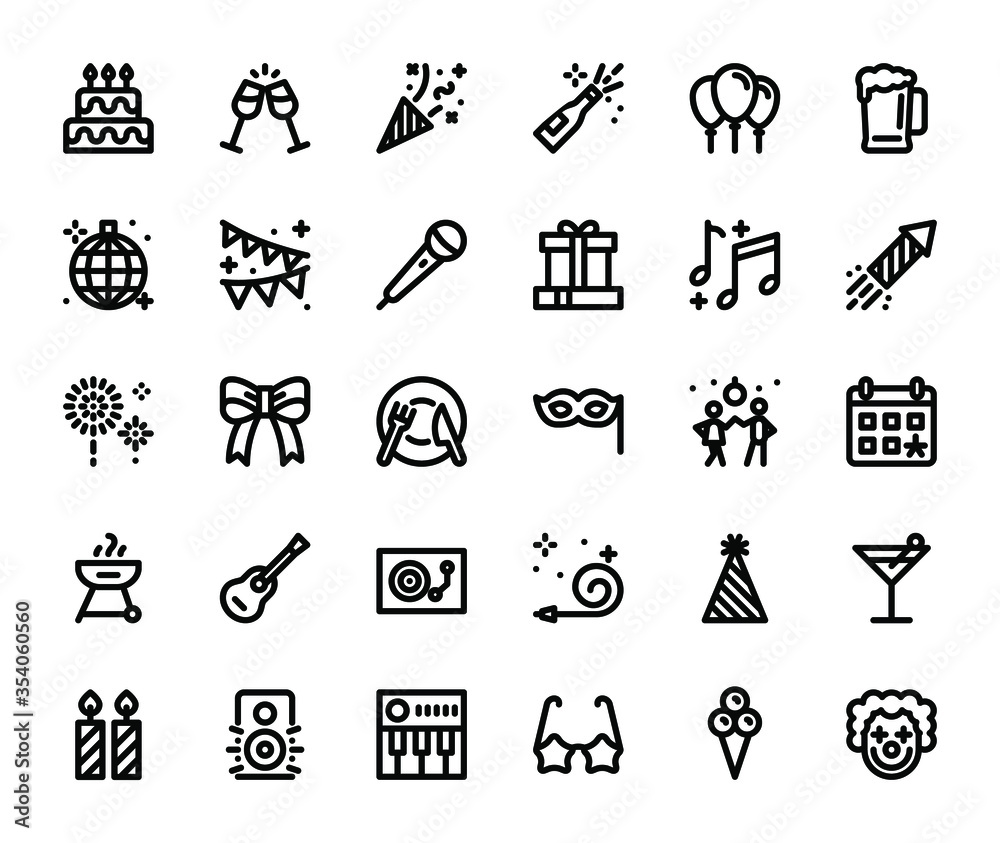 Fototapeta premium Party Basic Outline Icons set