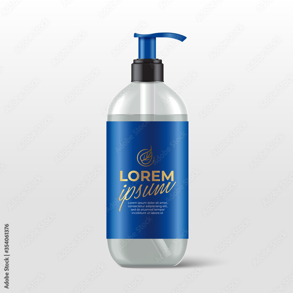 Realistic plastic bottles with pump dispenser for skincare product : shower gel, shampoo, cream or lotion : Vector Illustration Realistic plastic bottles with pump dispenser for skincare product : shower gel, shampoo, cream or lotion : Vector Illustration