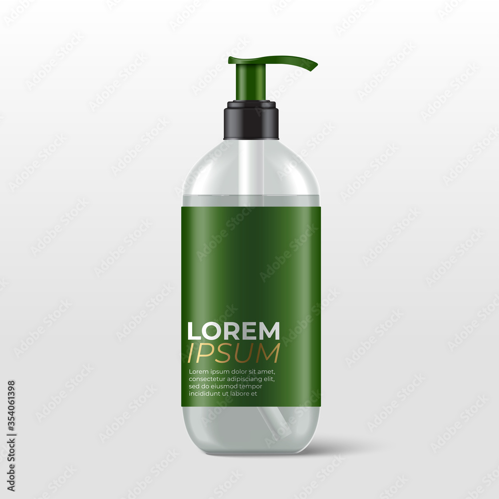 Realistic plastic bottles with pump dispenser for skincare product : shower gel, shampoo, cream or lotion : Vector Illustration Realistic plastic bottles with pump dispenser for skincare product : shower gel, shampoo, cream or lotion : Vector Illustration
