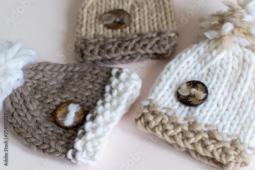 baby hats in brown and beige neutral colours 