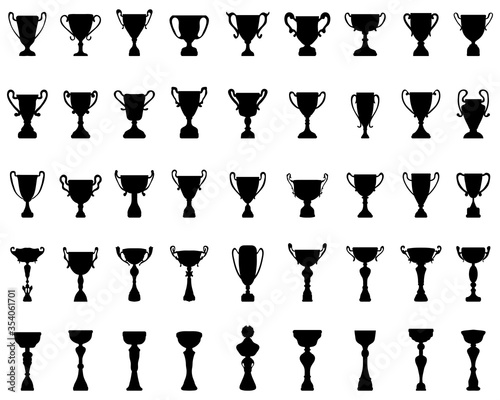 Black silhouettes of different trophies on a white background