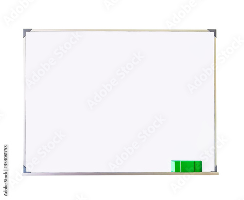 Empty whiteboard and eraser isolated