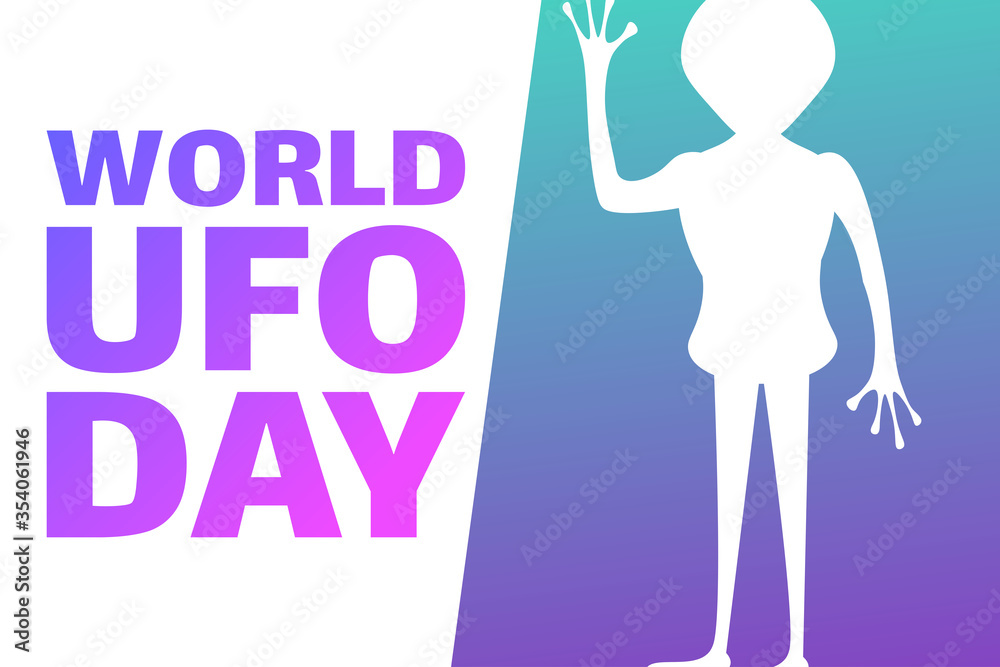 World UFO Day. July 2. Holiday concept. Template for background, banner, card, poster with text inscription. Vector EPS10 illustration.