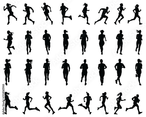 Silhouettes of running on a white background 