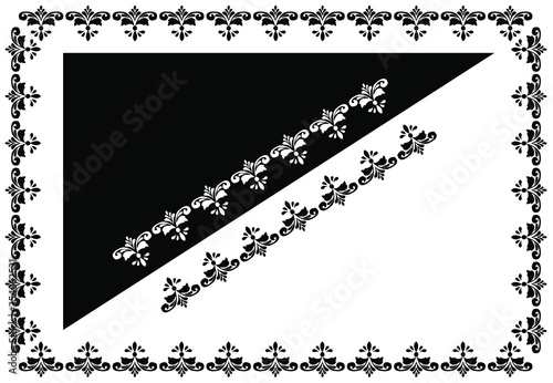 Rectangle border frame design concept of floral pattern isolated on black and white background