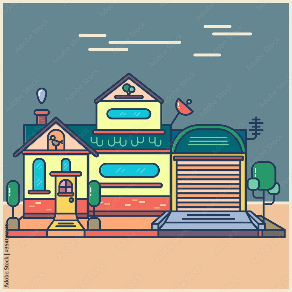 Vector illustration of cute pastel house