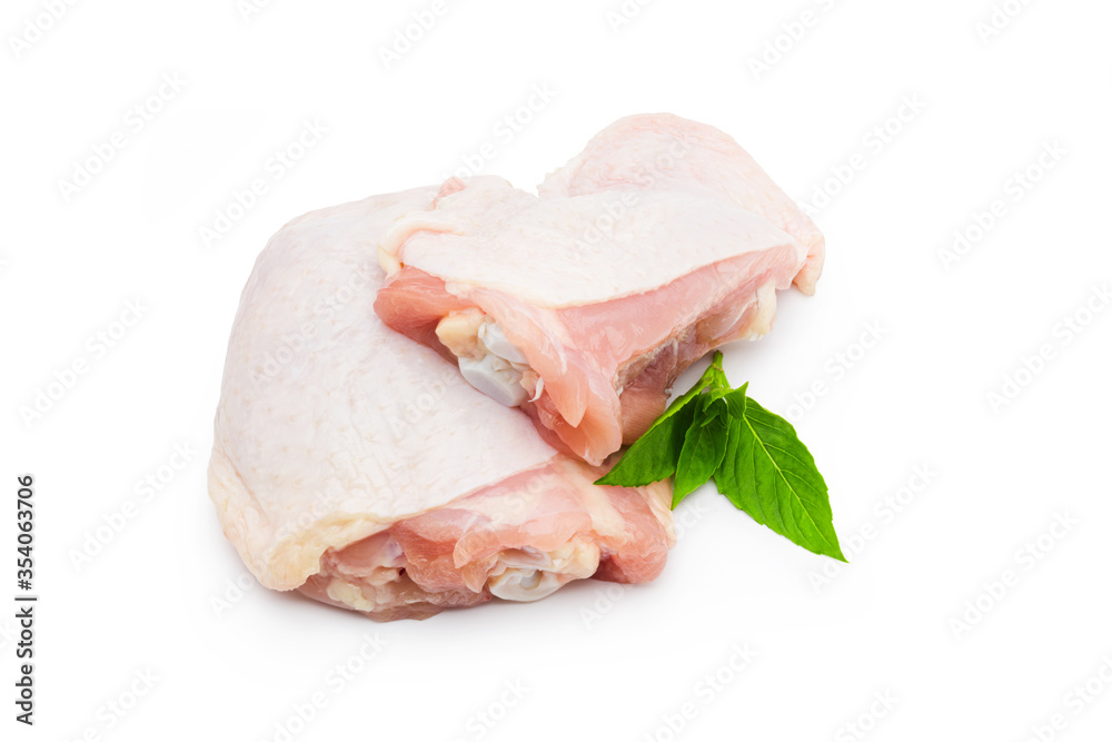 Raw chicken meat with green leaf.