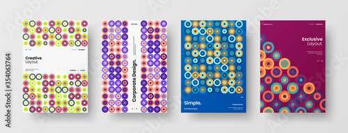 Company identity brochure template collection. Business presentation vector A4 vertical orientation front page mock up set. Corporate report cover abstract geometric illustration design layout bundle.