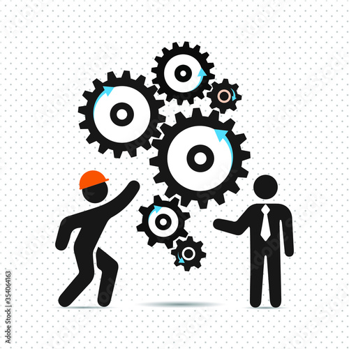 Businessman, labourer and gears