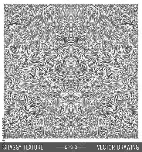 Creative Shaggy Texture. Furry handmade print. Simple monochrome hatching pattern. Ready for use vector mockup.