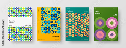 Company identity brochure template collection. Business presentation vector A4 vertical orientation front page mock up set. Corporate report cover abstract geometric illustration design layout bundle.