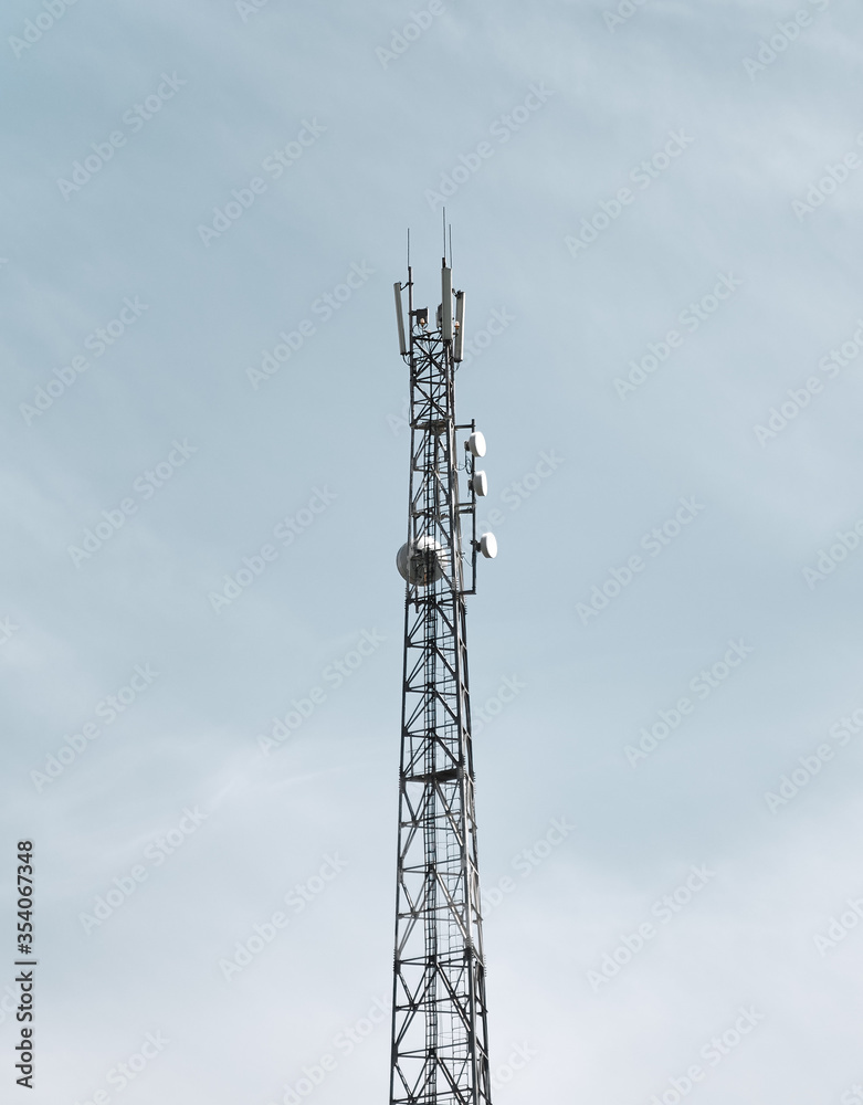 high pole telecommunication transmission for signal 5G 4G and internet. concept technology. danger of high frequency signal transmission high pole telecommunication transmission for signal 5G 4G and internet. concept technology. danger of high frequency signal transmission