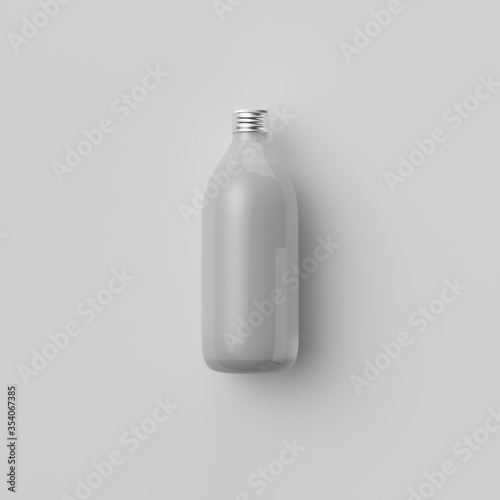 White opaque bottle or flask on a white background, 3D rendering, web banner or template