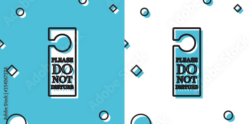 Black Please do not disturb icon isolated on blue and white background. Hotel Door Hanger Tags. Random dynamic shapes. Vector Illustration